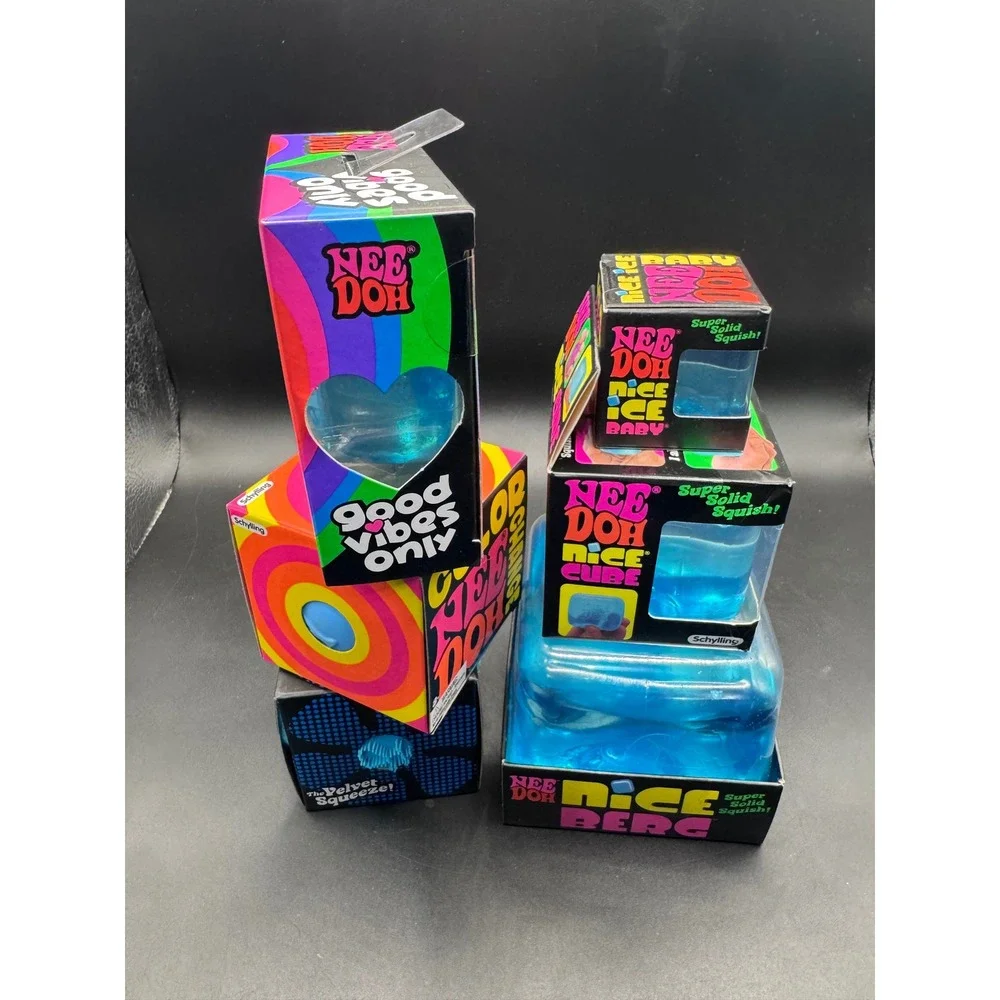 Blue NeeDoh Sensory Toy Lot Nice Berg Cube Ice Baby Heart Fuzz Ball Change